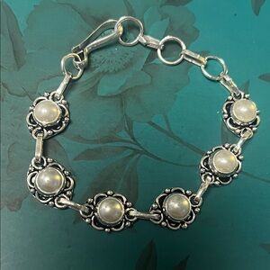 Biwa Pearl with silver overlay bracelet